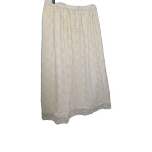 Vintage Ivory Lace Midi Skirt Womens 30 Waist Floral A-Line Lined Cottagecore